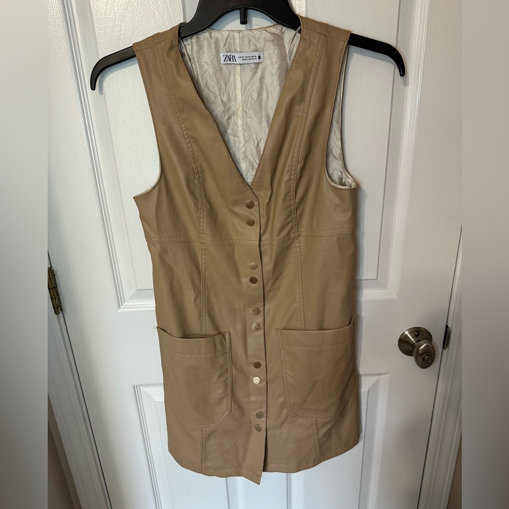 Zara Faux Leather Womens Dress Sleeveless Button Front Pockets Western Grunge